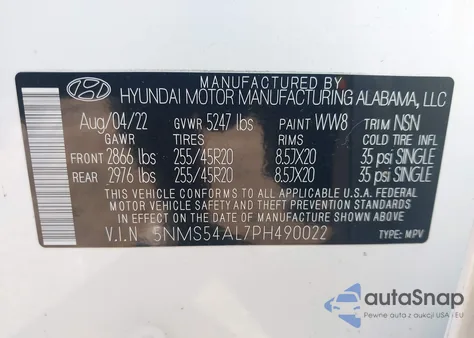 2023 Hyundai Santa Fe Calligraphy z USA, uszkodzony, nr VIN 5NMS54AL7PH490022